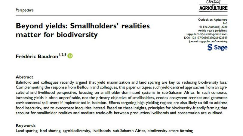 Beyond yields: Smallholders’ realities matter for biodiversity